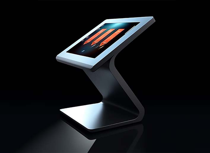 pupitre-immobilière Une surface interactive présentant des propriétés immobilières grâce à un pupitre tactile sophistiqué.